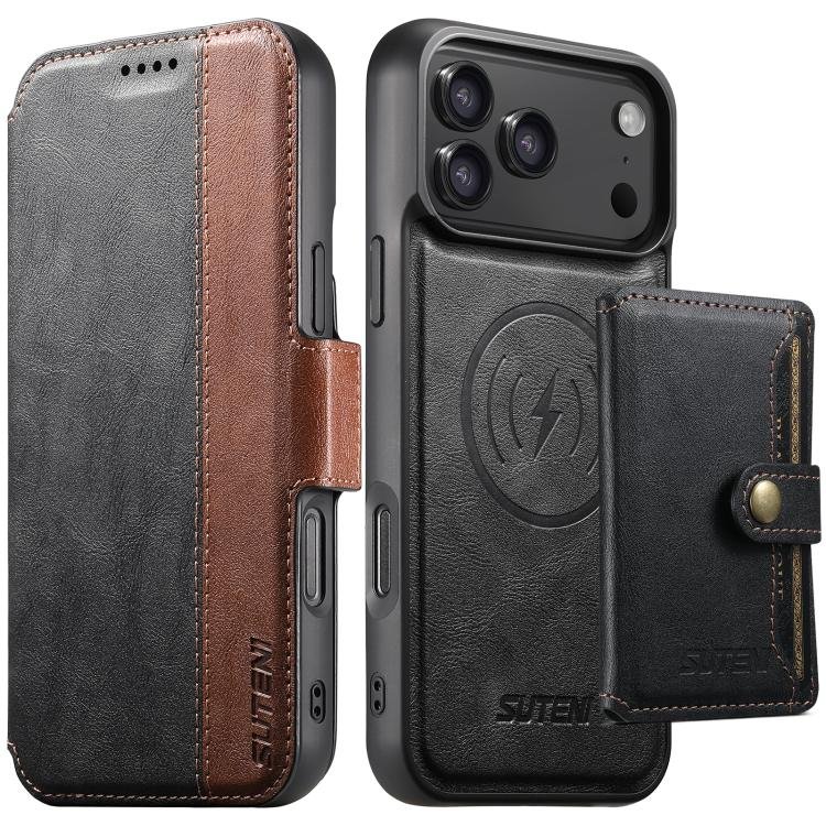 Suteni Q07S1 3-in-1 Detachable Wallet MagSafe Splicing Leather Phone Case, For iPhone 17 Pro…