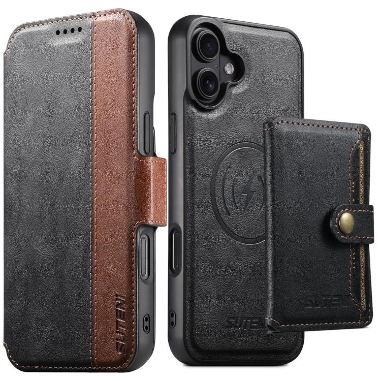 Suteni Q07S1 3-in-1 Detachable Wallet MagSafe Splicing Leather Phone Case, For iPhone 18…