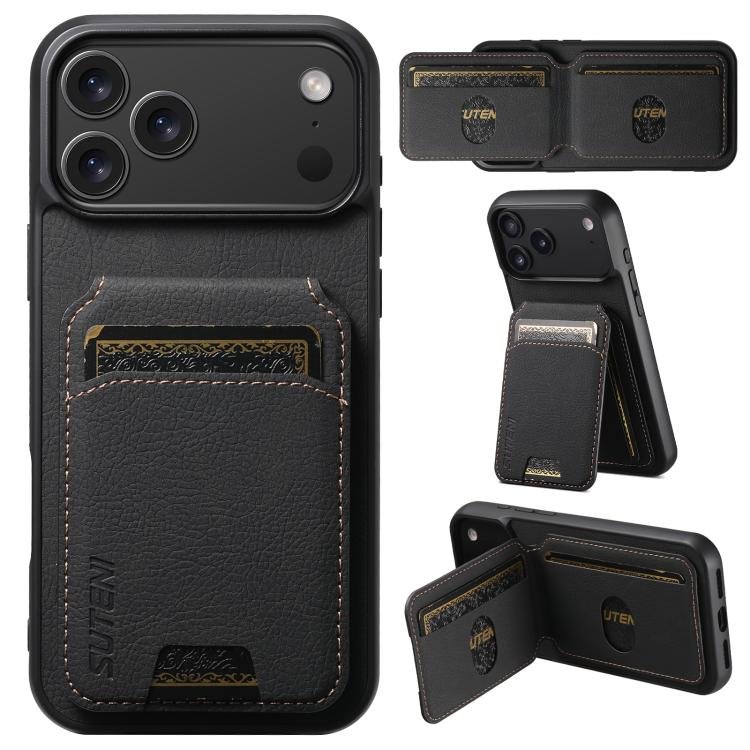 Suteni H02 Litchi Leather Card Wallet Stand Back Phone Case, For iPhone 17 Pro, For iPhone 17… Suteni H02 Litchi Leather Card Wallet Stand Back Phone Case, For iPhone 17 Pro, For iPhone 17…