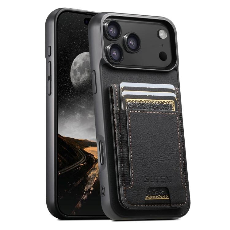 Suteni H03 Litchi Leather Card Bag Stand Back Phone Case, For iPhone 17 Pro, For iPhone 17… Suteni H03 Litchi Leather Card Bag Stand Back Phone Case, For iPhone 17 Pro, For iPhone 17…