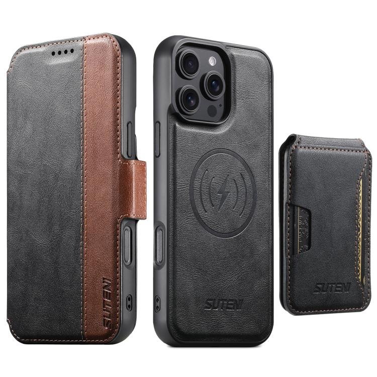 Suteni Q07S3 Left-Right Splicing Cowhide Pattern Flip Side Card Wallet Removable Magnetic Phone C…