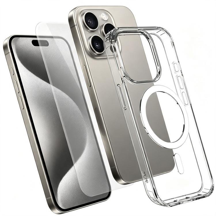 2 in 1 Set TPU + PC Clear Magnetic Phone Case with High Alumina Tempered Film…