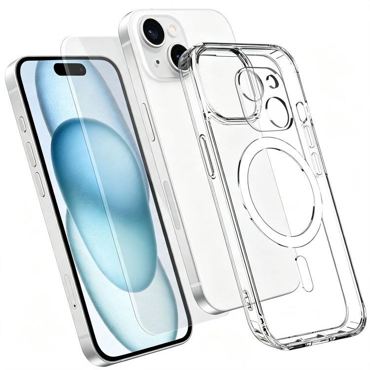 3 in 1 Set TPU + PC Clear Magnetic Phone Case with High Alumina Tempered Film…