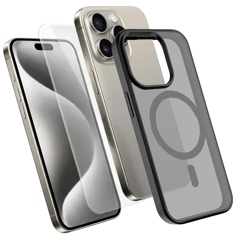 2 in 1 Set Magnetic Phone Case with Screen Tempered Film, For iPhone 15 Pro…