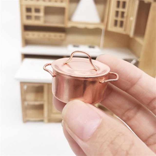 3 PCS Doll House Miniature Kitchen Copper Pot with Lid Children Educational Toys 3 PCS Doll House Miniature Kitchen Copper Pot with Lid Children Educational Toys