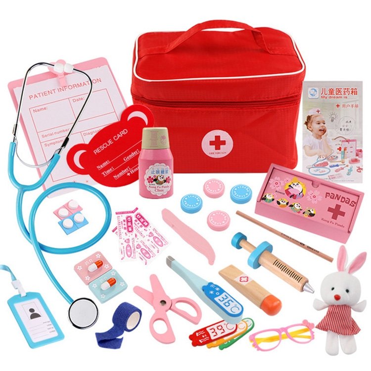 Wooden Simulation Medicine Box Set with Cloth Bag Child Doctor Role Playing Toy Wooden Simulation Medicine Box Set with Cloth Bag Child Doctor Role Playing Toy
