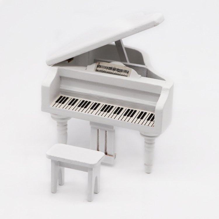 1:12 Mini House Toy Simulation Grand Piano Decoration, White, black 1:12 Mini House Toy Simulation Grand Piano Decoration, White, black