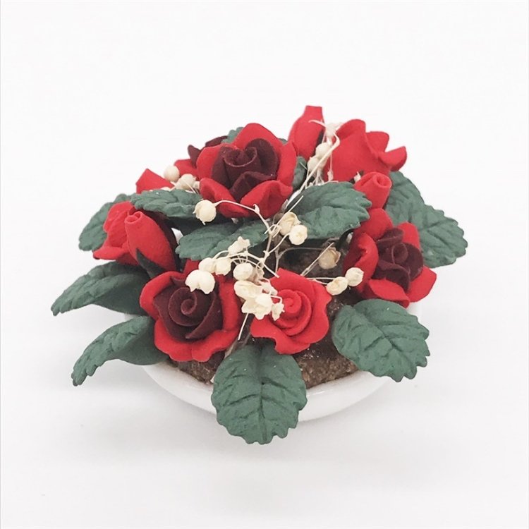 1:12 Mini House Toy Simulation Flower Potted Rose Bauble for Garden, Rose 1:12 Mini House Toy Simulation Flower Potted Rose Bauble for Garden, Rose