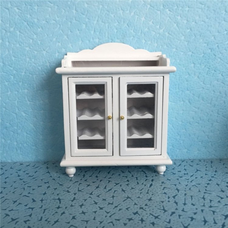 1:12 Mini House Toy Simulation Walnut Wine Cabinet, White, Walnut Color 1:12 Mini House Toy Simulation Walnut Wine Cabinet, White, Walnut Color