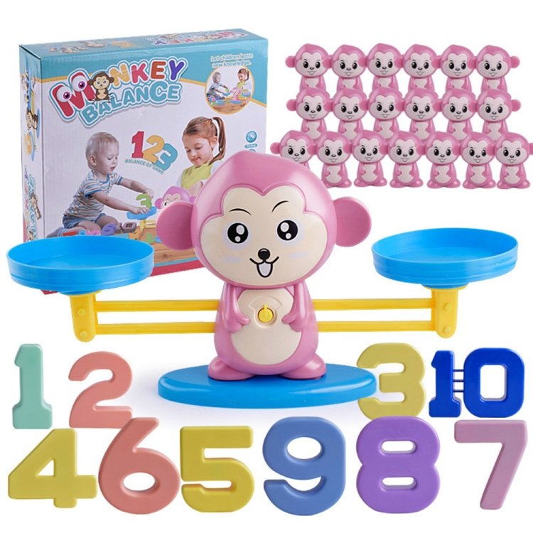 Monkey Balance Scale Toy Child Educational Math Toys, Monkey Pink, Monkey Brown Monkey Balance Scale Toy Child Educational Math Toys, Monkey Pink, Monkey Brown