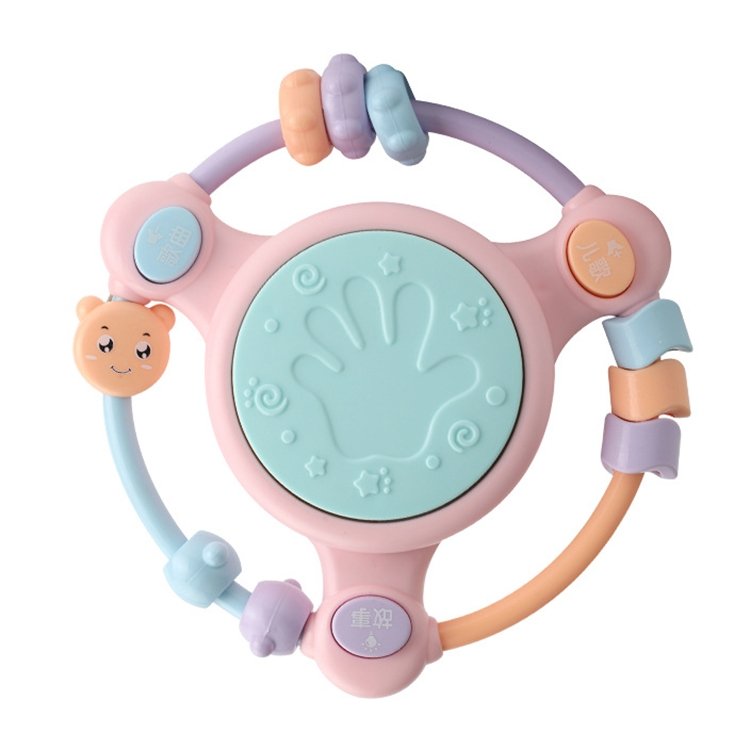 Baby Music Hand Drum Multi-function Early Education Puzzle Rattle Toy, Pink… Baby Music Hand Drum Multi-function Early Education Puzzle Rattle Toy, Pink…