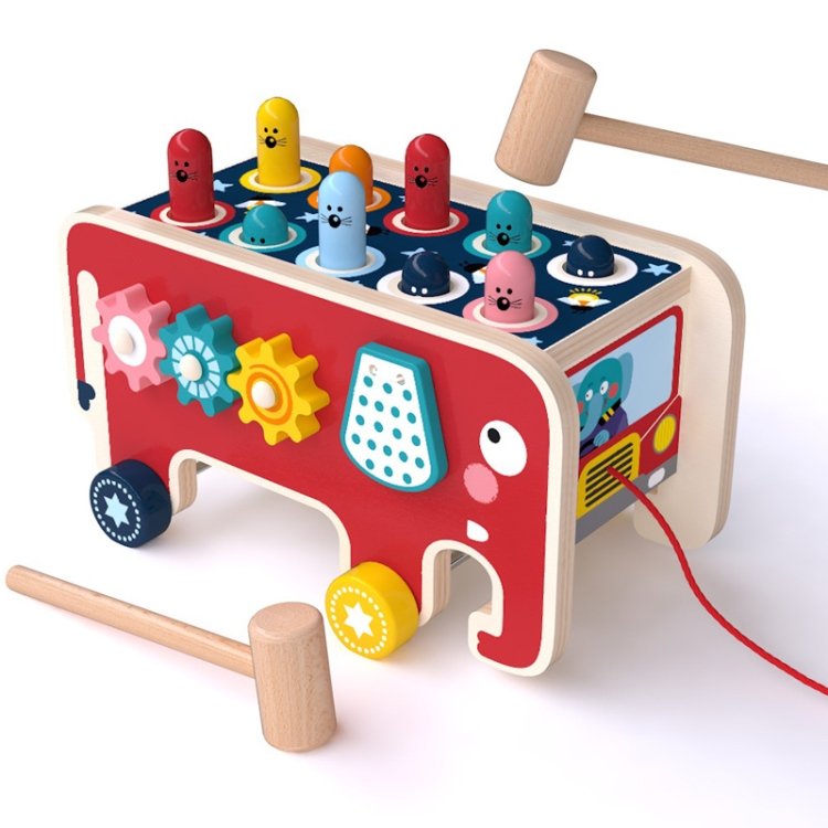 Baby Percussion Wooden Elephant Drag Cart Hitting Hamster Children Educationa… Baby Percussion Wooden Elephant Drag Cart Hitting Hamster Children Educationa…