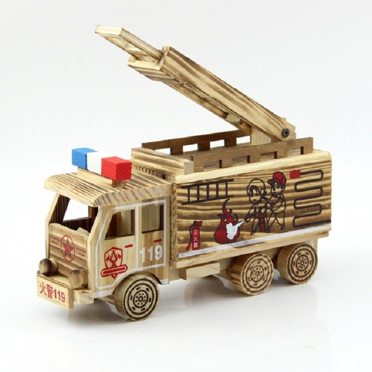 Simulation Fire Rescue Truck Creative Home Model Wooden Ornaments。, Fire Truck Simulation Fire Rescue Truck Creative Home Model Wooden Ornaments。, Fire Truck