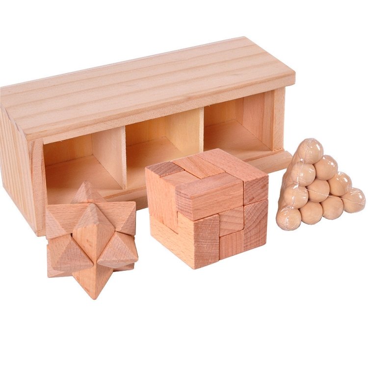 3 PCS / Set Adult Wooden Box Educational Toys Kongming Lock Luban Lock 3 PCS / Set Adult Wooden Box Educational Toys Kongming Lock Luban Lock
