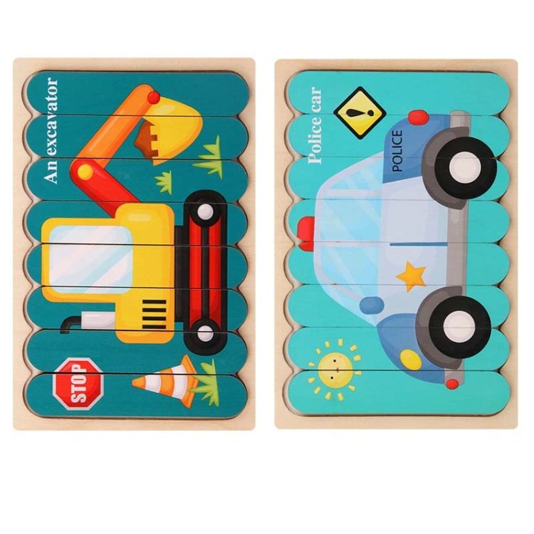 QBT01 Children Double-Sided Wooden Puzzle Bar Puzzle Toy, Excavator + Police … QBT01 Children Double-Sided Wooden Puzzle Bar Puzzle Toy, Excavator + Police …