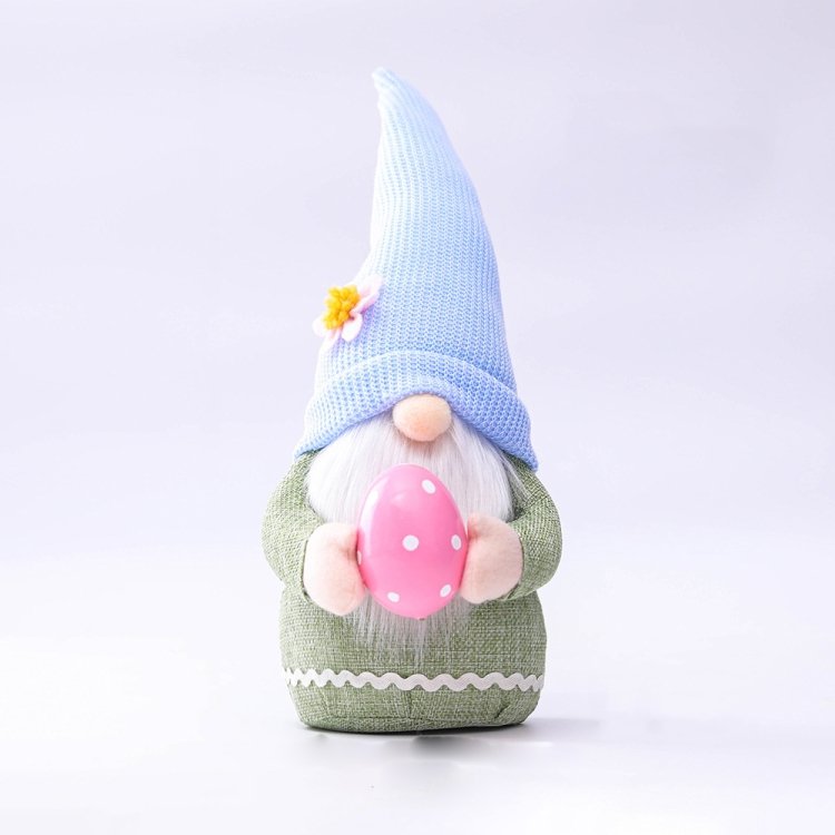 2 PCS Easter Pink Ears Plaid Bunny Dwarf Doll Elf Doll Ornaments Home Decorat…