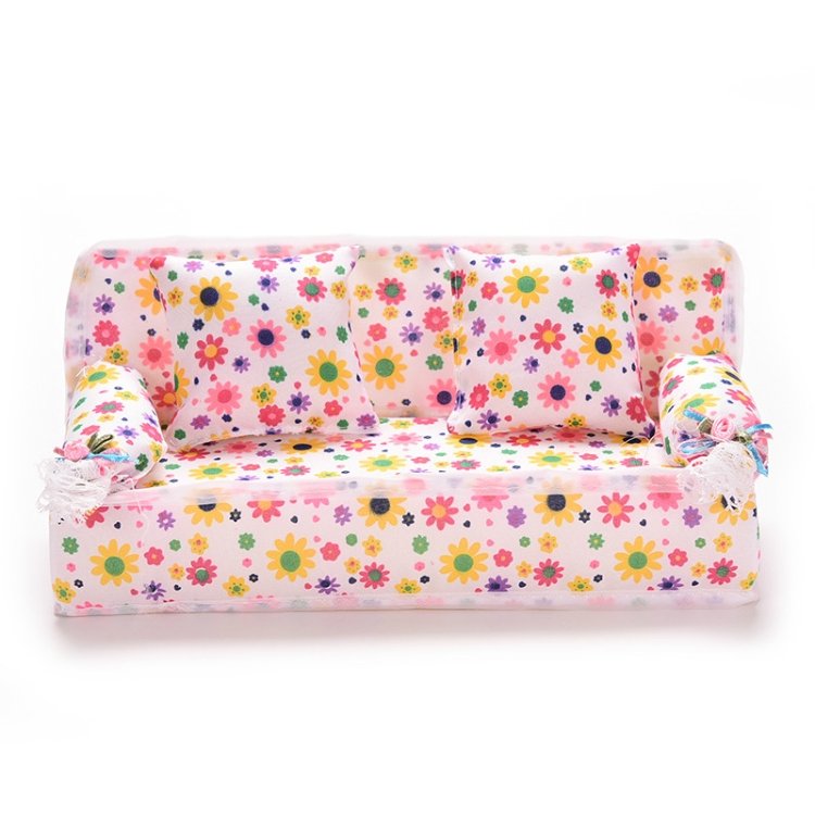 Mini Furniture Flower Sofa 20cm Couch +2 Cushions for Doll House Accessories…
