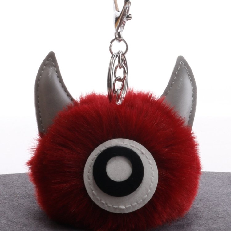 3 PCS Cartoon Croissant Hair Ball Keychain Pendant Bag Car Pendant, Wine Red…