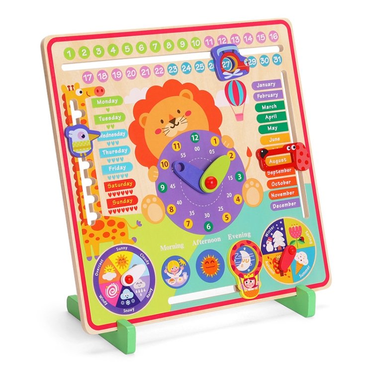7 In 1 Kids Calendar & Teaching Clock Educational Toys, Lion 7 In 1 Kids Calendar & Teaching Clock Educational Toys, Lion