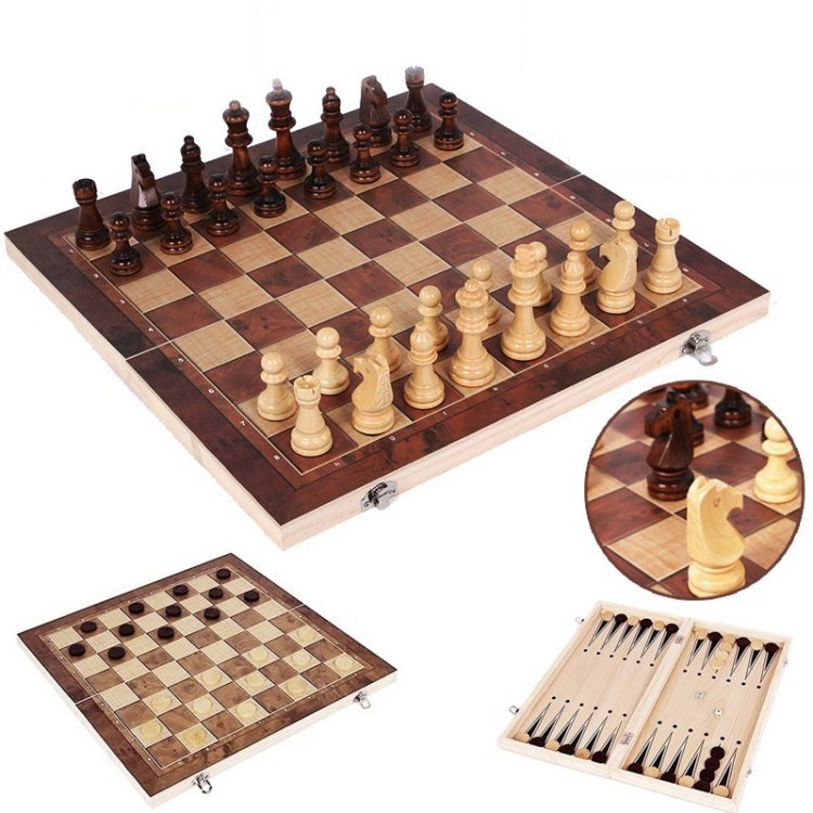 3 In 1 Wooden Chess Set Foldable Chess Board For Kids Adults, 24 x 24cm… 3 In 1 Wooden Chess Set Foldable Chess Board For Kids Adults, 24 x 24cm…