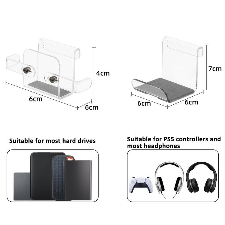 For PS5 Console Acrylic Overhead Hanger Dual Hook for Controller, Headset, and Hard Drive Storage