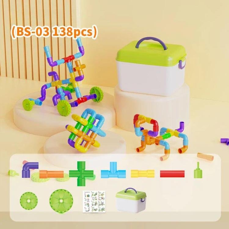 Children Large-Particle Building Blocks Pipe Assembly Toys+Storage Bin… Children Large-Particle Building Blocks Pipe Assembly Toys+Storage Bin…