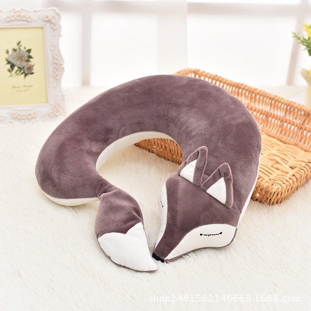 Lovely Fox Animal Cotton Plush U Shape Neck Pillow for Travel Car  Plane Trav…