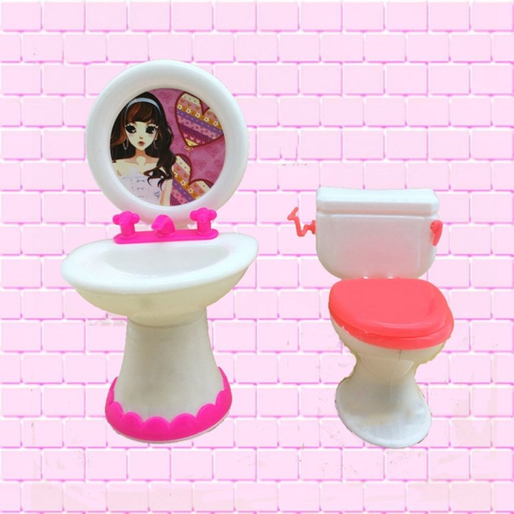 3 PCS Doll House Plastic Accessories Set Wash Basin Toilet 3 PCS Doll House Plastic Accessories Set Wash Basin Toilet