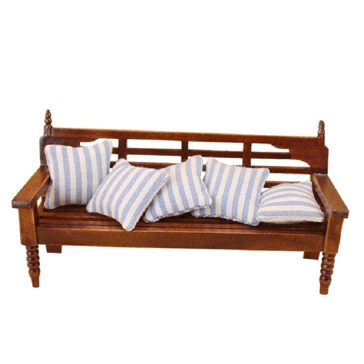 Mini Doll House Furniture Wooden Bench with Pillows Mini Doll House Furniture Wooden Bench with Pillows