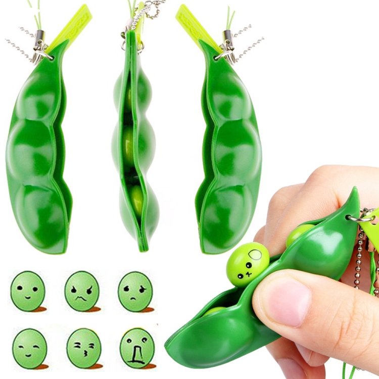 3 PCS Creative Extrusion Pea Soybean Stress Relief Toy Key Pendant, Random Expression Delivery 3 PCS Creative Extrusion Pea Soybean Stress Relief Toy Key Pendant, Random Expression Delivery