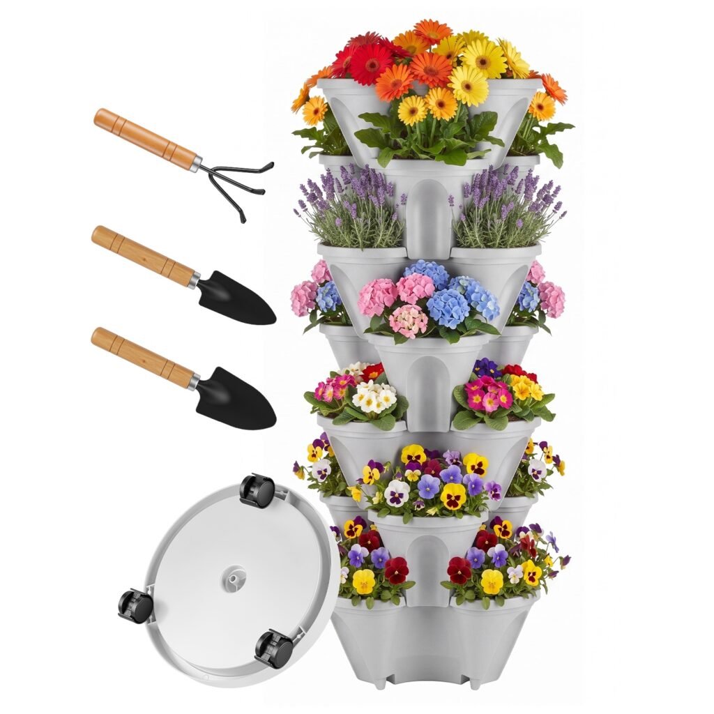 7 Tier Stackable Vertical Planter with Wheels Strawberry Planter Tower Space Saving Garden Planter with Drainage System Rolling Herb Flower Vegetable 7 Tier Stackable Vertical Planter with Wheels Strawberry Planter Tower Space Saving Garden Planter with Drainage System Rolling Herb Flower Vegetable