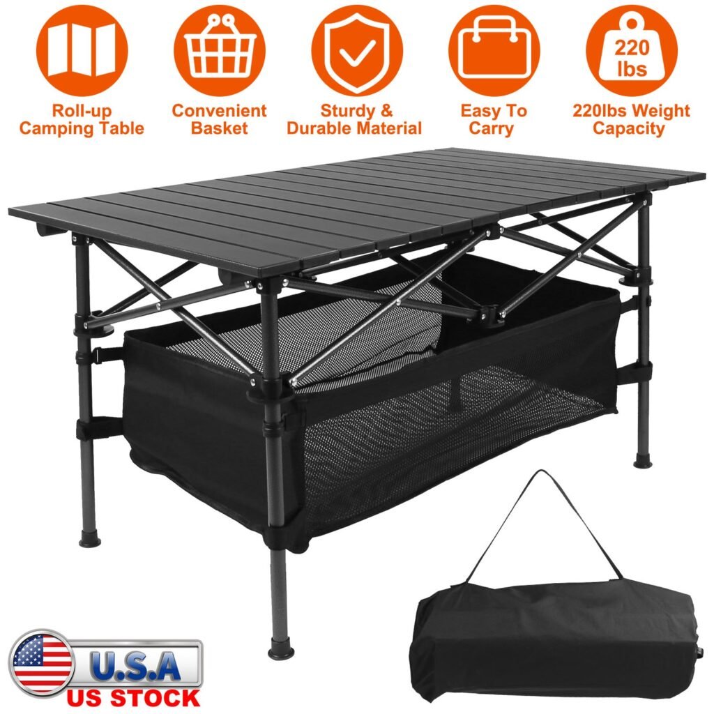 Folding Camping Table Portable Lightweight Aluminum Roll-up Picnic BBQ Desk with Carrying Bag Heavy Duty Outdoor Beach Backyard Party Patio Folding Camping Table Portable Lightweight Aluminum Roll-up Picnic BBQ Desk with Carrying Bag Heavy Duty Outdoor Beach Backyard Party Patio