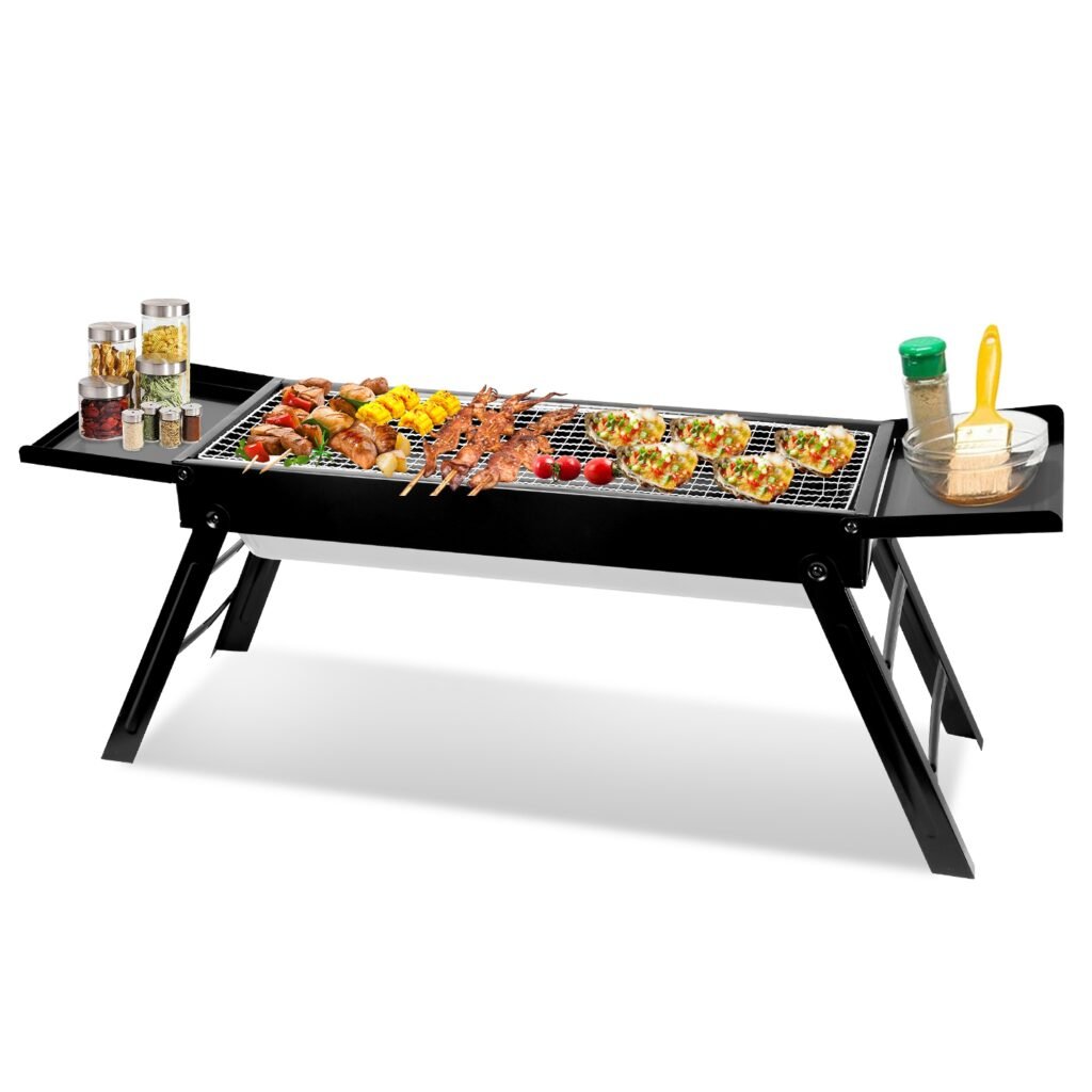 Foldable Charcoal BBQ Grill with Shelf Stainless Steel Grill Net Easy Setup Portable Tabletop Barbecue Grill for Camping Picnic Outdoor Party Backyard Foldable Charcoal BBQ Grill with Shelf Stainless Steel Grill Net Easy Setup Portable Tabletop Barbecue Grill for Camping Picnic Outdoor Party Backyard