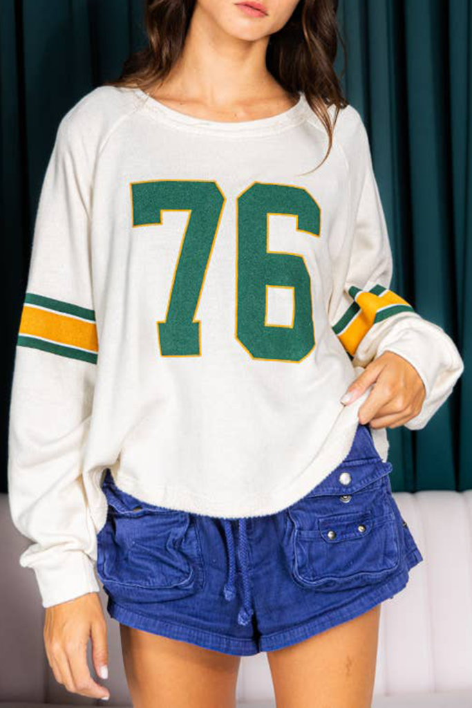 White Number 76 Printed Retro Sporty Long Sleeve Top White Number 76 Printed Retro Sporty Long Sleeve Top
