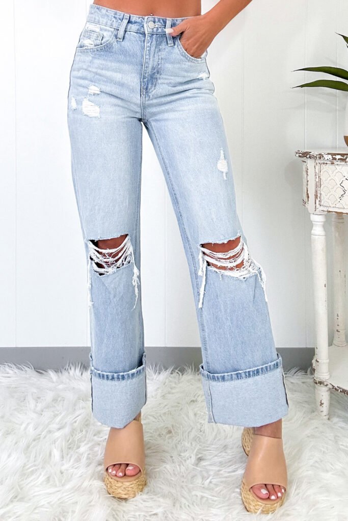 Beau Blue Light Wash Distressed Straight Jeans Beau Blue Light Wash Distressed Straight Jeans