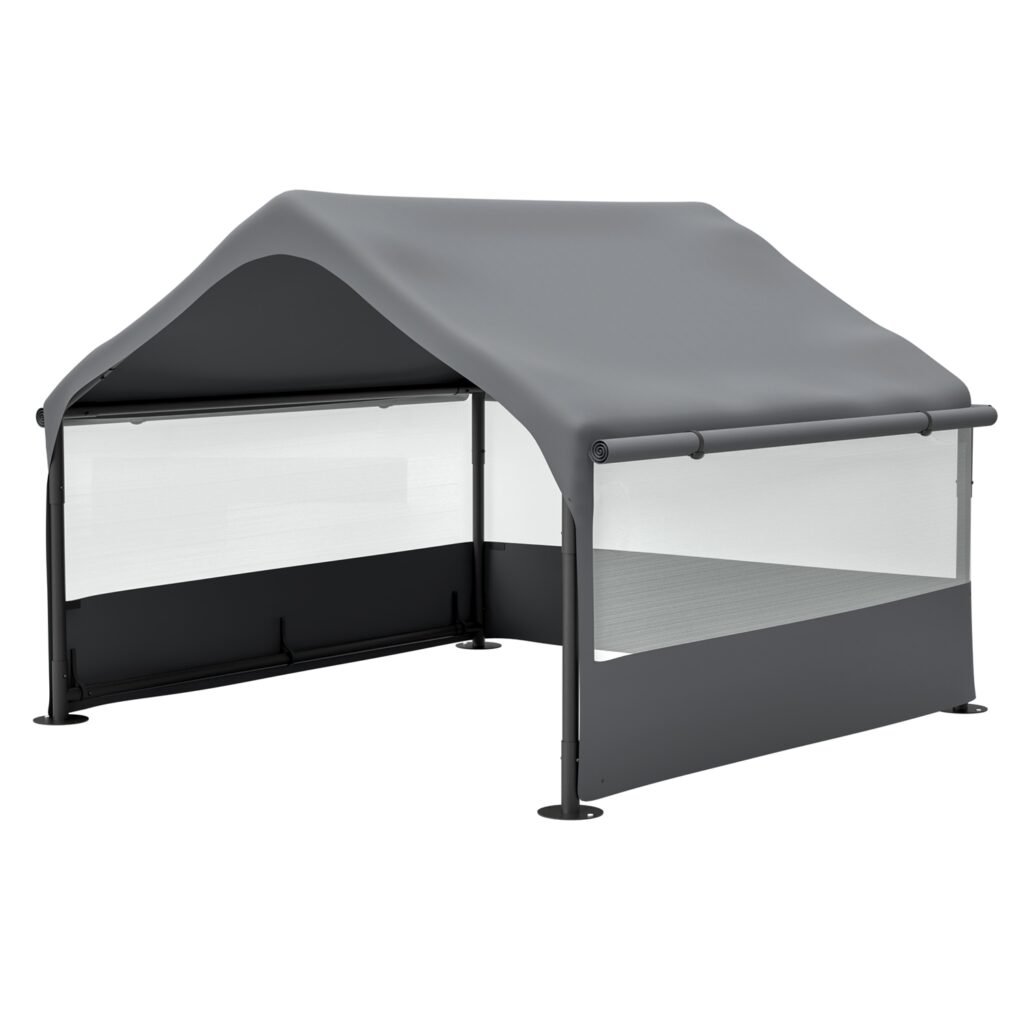 4’x4’x3′ Extra Large Outdoor Dog House Tent Breathable Outdoor Enclosure with 3-Sided Roll-Up Mesh Windows Ground Stakes Storage Bag for Dogs, Cats