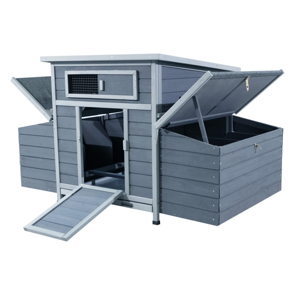 Large Wooden Chicken Coop for 3-6 Chickens, Outdoor Hen House with 6 Nesting Compartments, Waterproof Asphalt Roof, Removabl