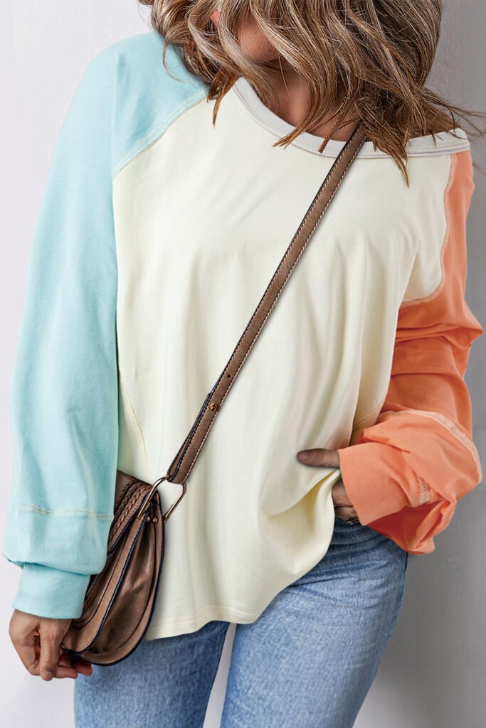 Yellow Cream Colorblock Patchwork Crew Neck Long Sleeve Top Yellow Cream Colorblock Patchwork Crew Neck Long Sleeve Top