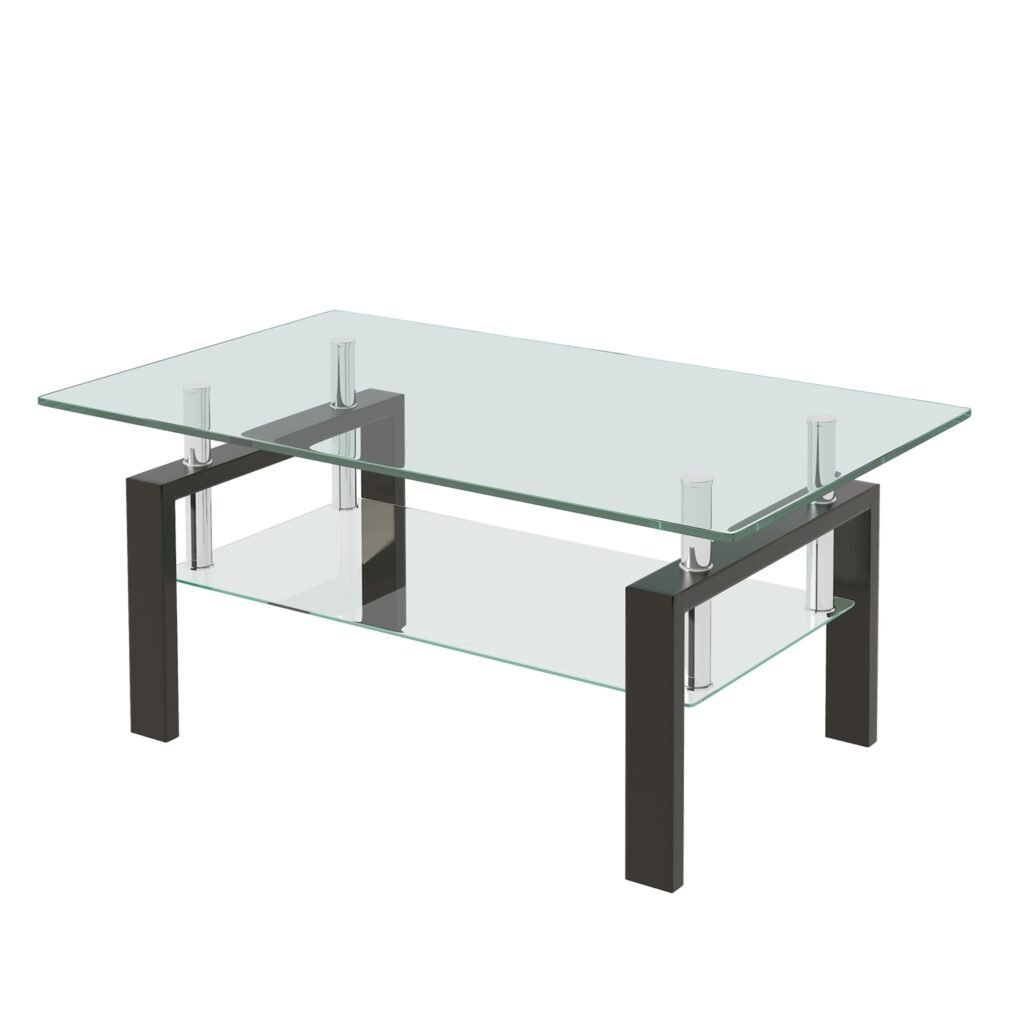 Tempered Clear Glass Coffee Table, 2-Layers Coffee Table Living Room Center Table Tempered Clear Glass Coffee Table, 2-Layers Coffee Table Living Room Center Table