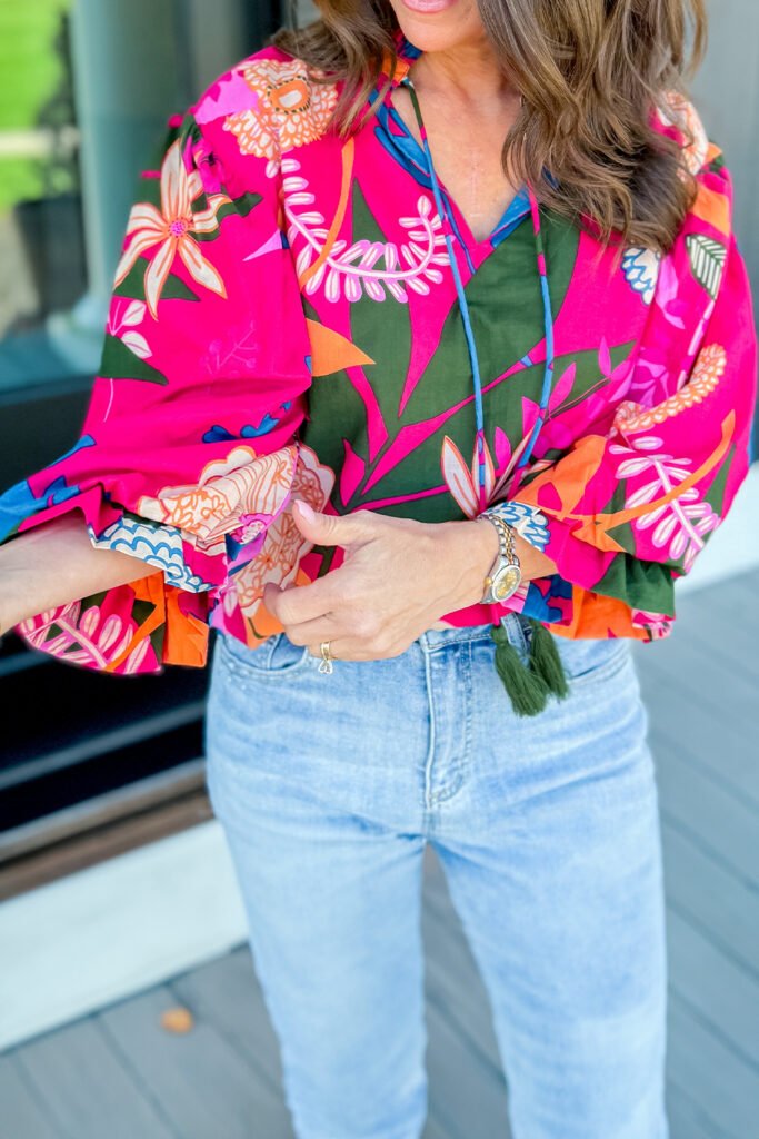 Rose Blooming Flower Print Ruffled Puff Sleeve Blouse Rose Blooming Flower Print Ruffled Puff Sleeve Blouse