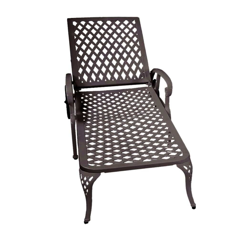 Outdoor Aluminum Lounge Chair with Wheels, Adjustable Reclining Chaise Lounge, Weather Resistant Patio Recliner Chair with 3-Position Backrest (120°/1