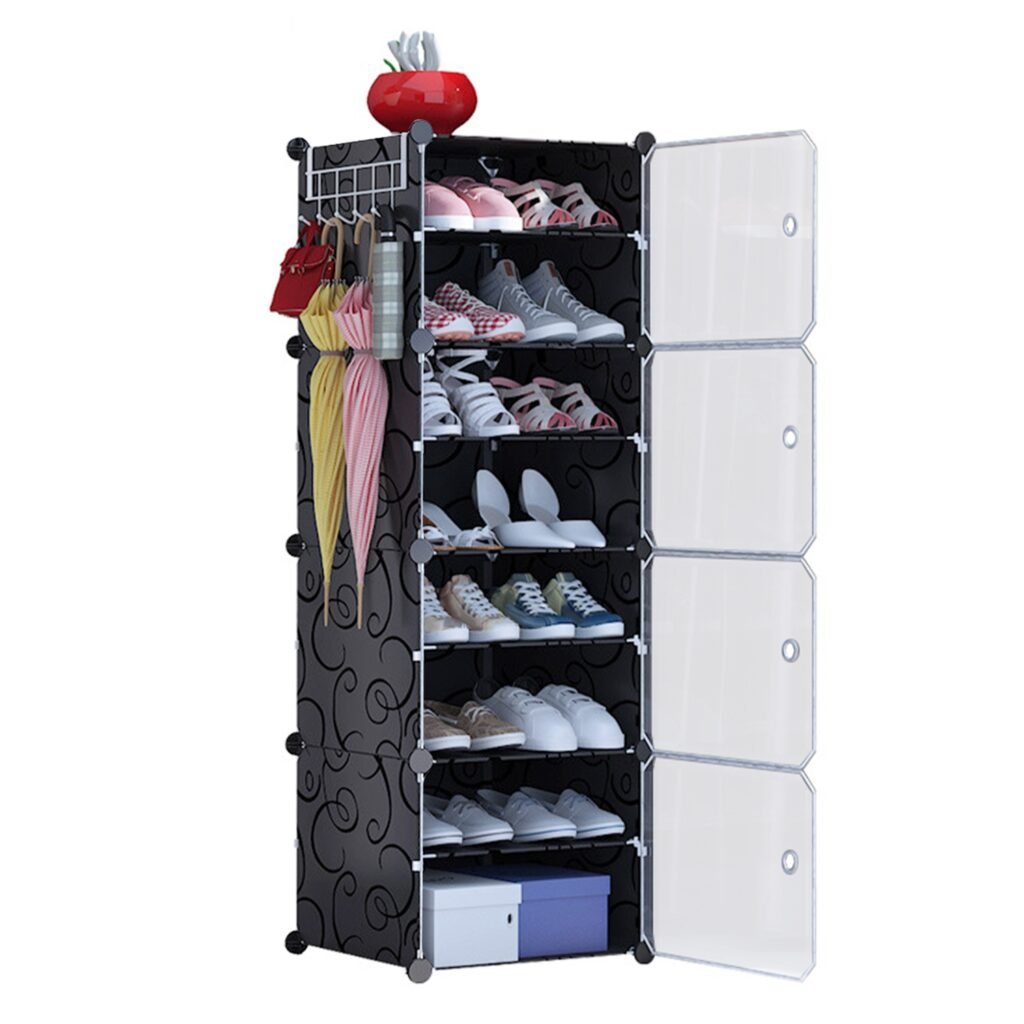 8-Tier Shoe Rack Organizer Stackable Free Standing Shoe Storage Shelf Plastic Shoe Cabinet Tower with Transparent Doors for Heels Boots Slippers Entry 8-Tier Shoe Rack Organizer Stackable Free Standing Shoe Storage Shelf Plastic Shoe Cabinet Tower with Transparent Doors for Heels Boots Slippers Entry
