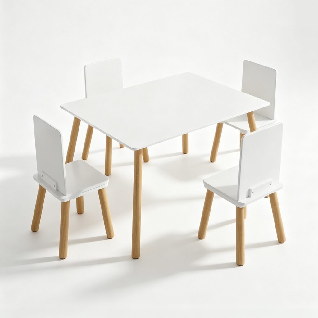 5-Piece Kids Table and Chair Set with 4 High Back Chairs, Activity Table Set with Smooth Corners, Easy-Clean Children Furniture for Eating Learning Pl