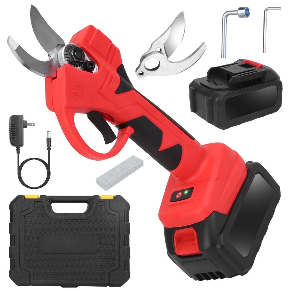 21V Cordless Electric Pruning Shears 40mm 1.57″ Electric Branch Scissors Tree Branch Cutter with 2 Rechargeable Batteries Sharpening Stone Blade Repla