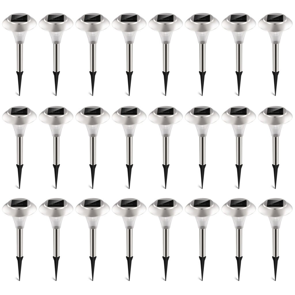 24Packs Solar Garden Lights Outdoor IP44 Waterproof Solar Pathway Lights Color Changing Landscape Lamps 10Hrs Lawn Lighting for Yard Driveway Walkway