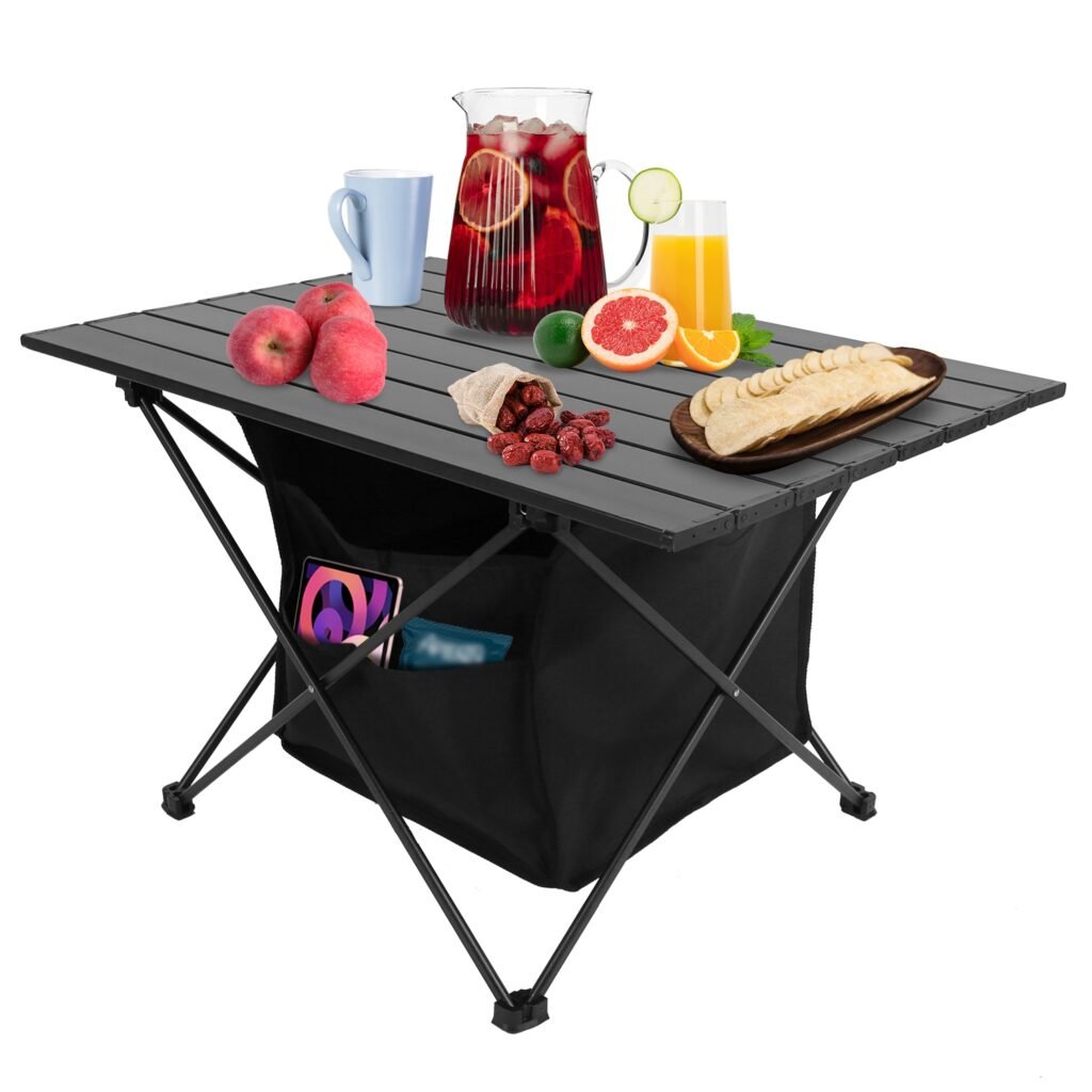 Foldable Camping Table With Storage Basket Rustproof Portable Aluminum Alloy Roll-Up Camping Table With Carrying Bag For Camping Hiking BBQ Picnic Fis Foldable Camping Table With Storage Basket Rustproof Portable Aluminum Alloy Roll-Up Camping Table With Carrying Bag For Camping Hiking BBQ Picnic Fis